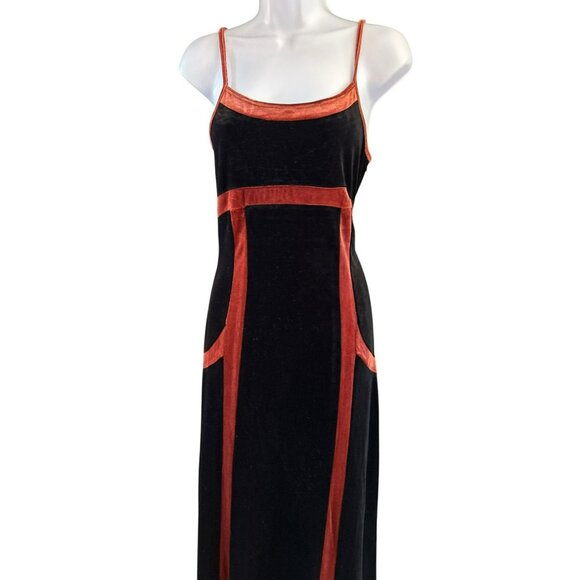 Y2K Vintage Pretty Damage Women's Brown Rust Full Length Velvet Dress Medium - Picture 1 of 7